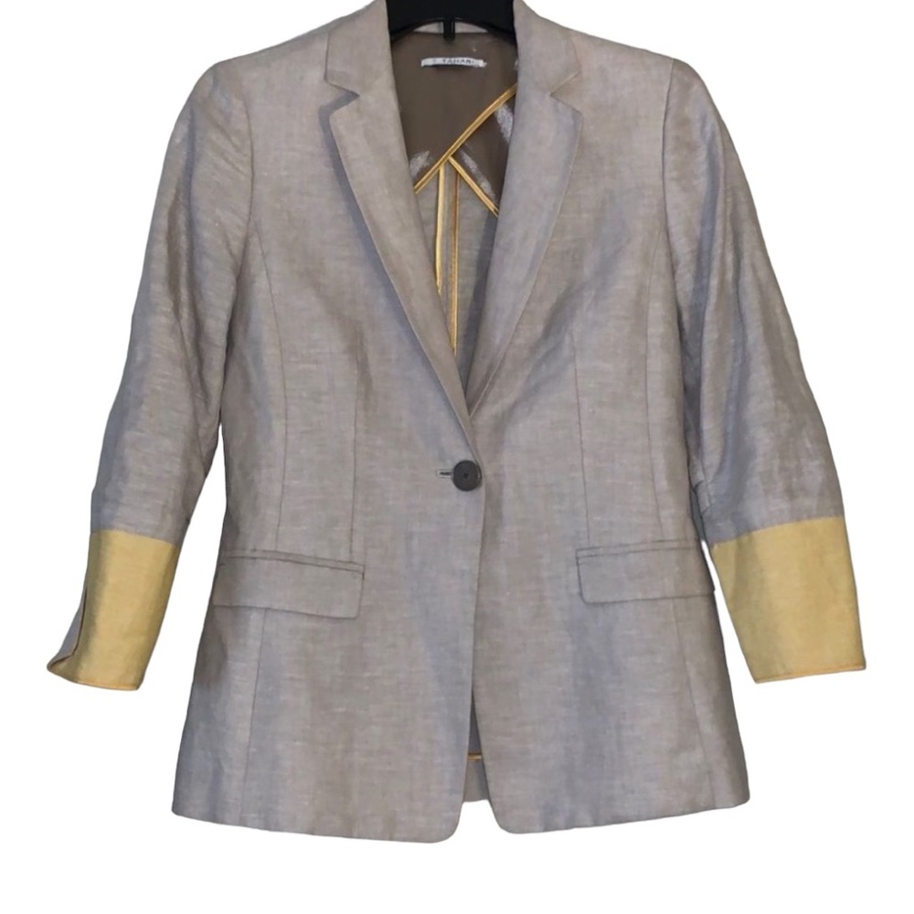 T Tahari, Tan & Gold Blazer, Shoulder Padding, Vintage, US Size 6, Used